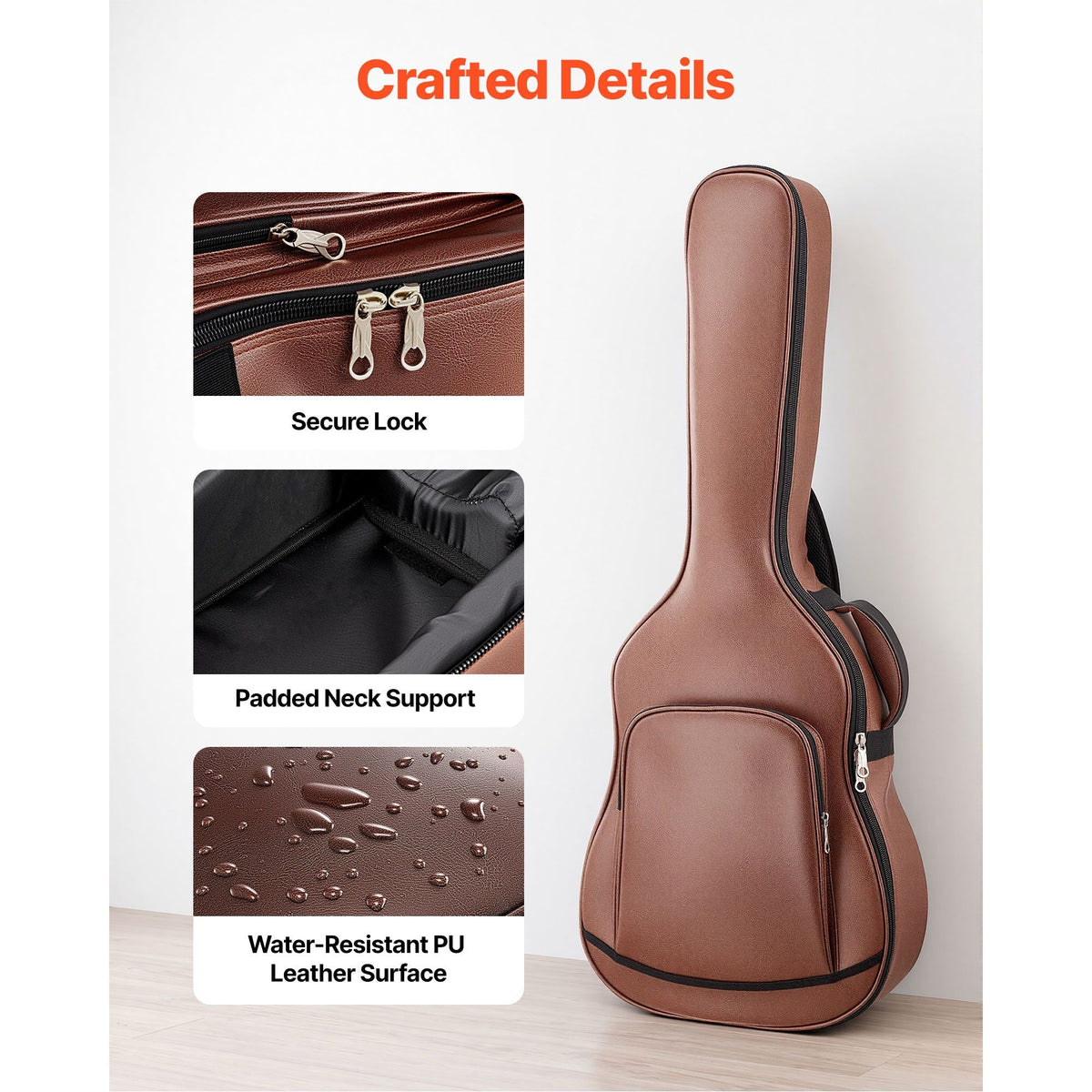 Acoustic Guitar Hard Case, 47.1 Inch, Hard-Shell Protective Travel Carrying Case with Accessory Compartment, Foam Padding, Portable Handle, Shoulder Straps, for 41 Inch Acoustic Guitars, Brown