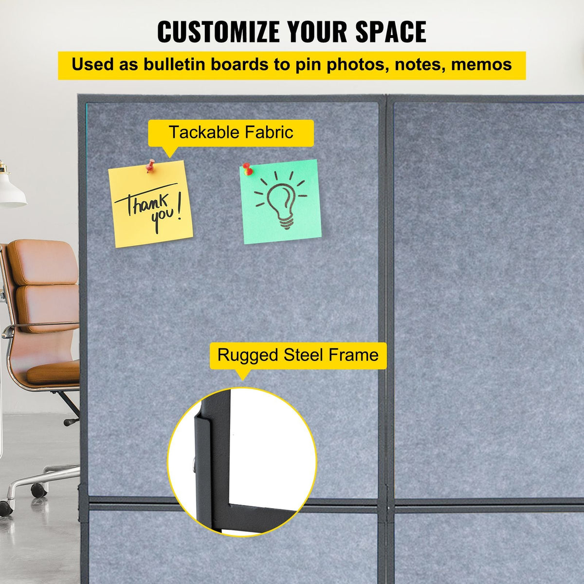 Acoustic Room Divider 72\" x 66\" Office Partition Panel 3 Pack Office Divider Wall Light Gray Office Dividers Partition Wall Polyester & 45 Steel Cubicle Wall Reduce Noise and Visual Distractio