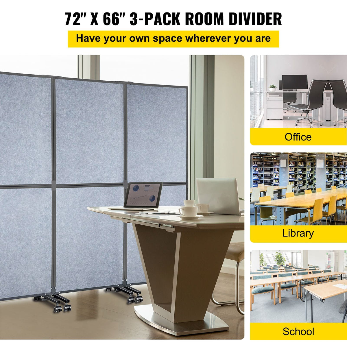 Acoustic Room Divider 72\" x 66\" Office Partition Panel 3 Pack Office Divider Wall Light Gray Office Dividers Partition Wall Polyester & 45 Steel Cubicle Wall Reduce Noise and Visual Distractio