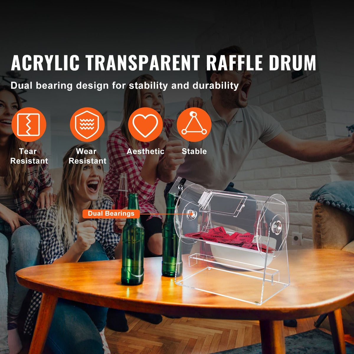 Acrylic Raffle Drum, Professional Raffle Ticket Spinning Cage with 2 Keys, Transparent Lottery Spinning Drawing, Holds 2500 Tickets or 100 Raffle Balls,Raffle Ticket Box for Lottery Games Bingo