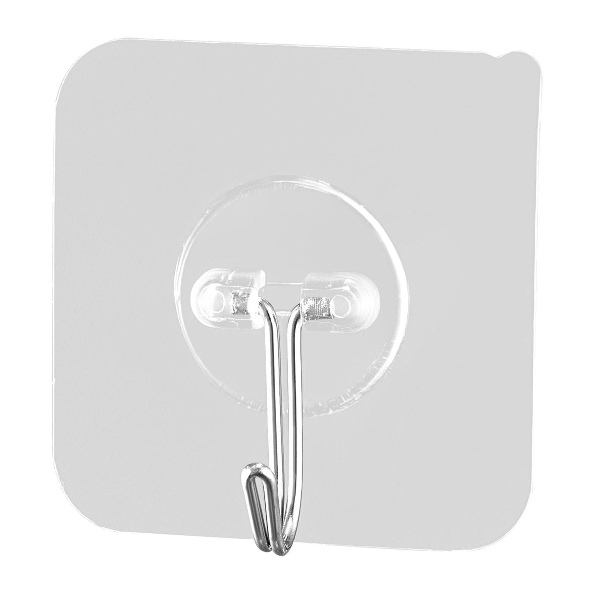 Adhesive Hooks, 12 Pack Self-Adhesive Towel Coat Hooks, Heavy-Duty Wall Hook Hold 15 lbs (Max), Stainless Steel Sticky Hanger, for Bathroom, Kitchen, Hanging Towel, Coat & Keys (Transparent)