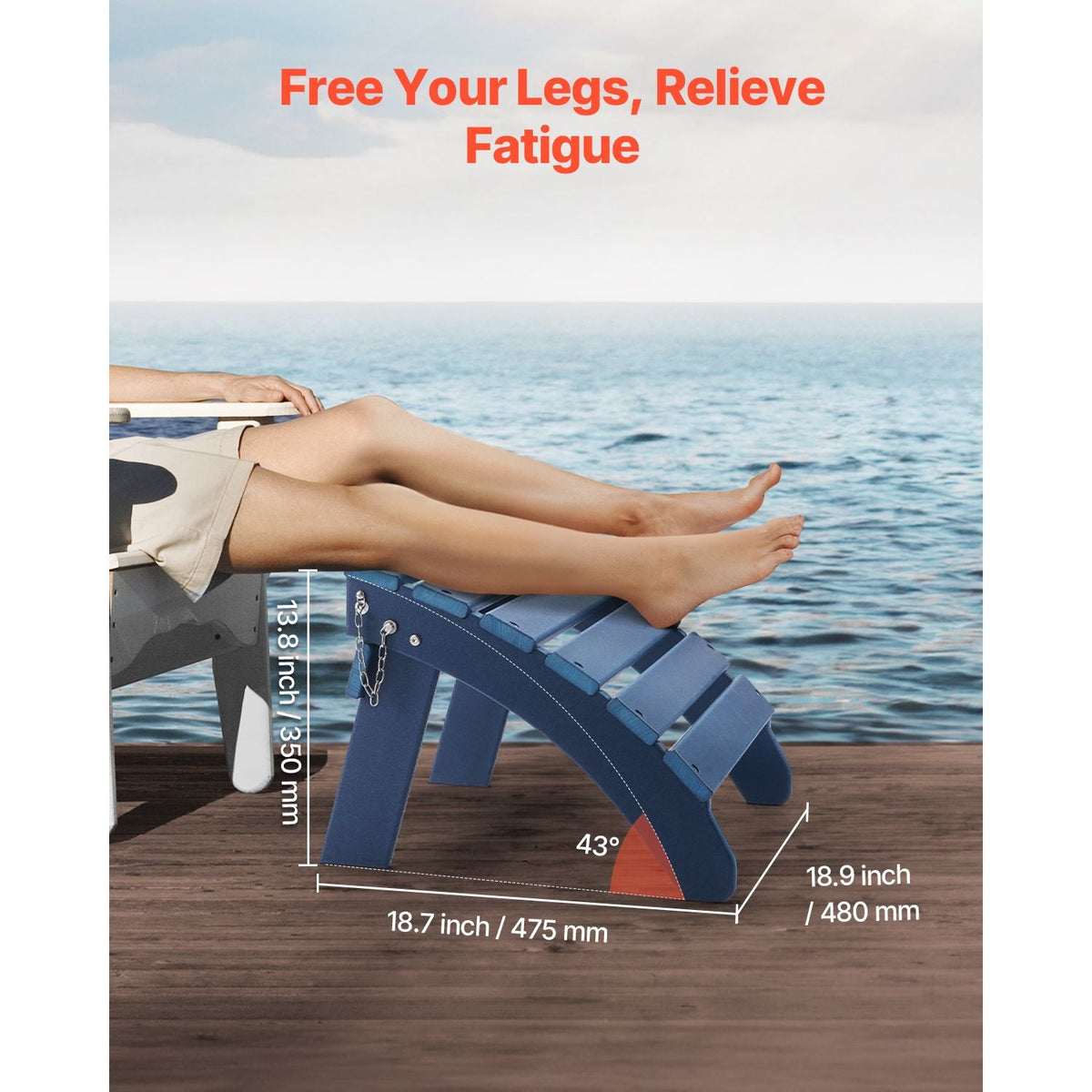 Adirondack Ottoman Set of 2, 18.7L x 18.9W x 13.8H Inch HDPE Plastic Folding Adirondack Ottoman, Weather-Resistant Foot Rest for Adirondack Chair, Used for Outside Porch Pool Lawn Backyard, Blue