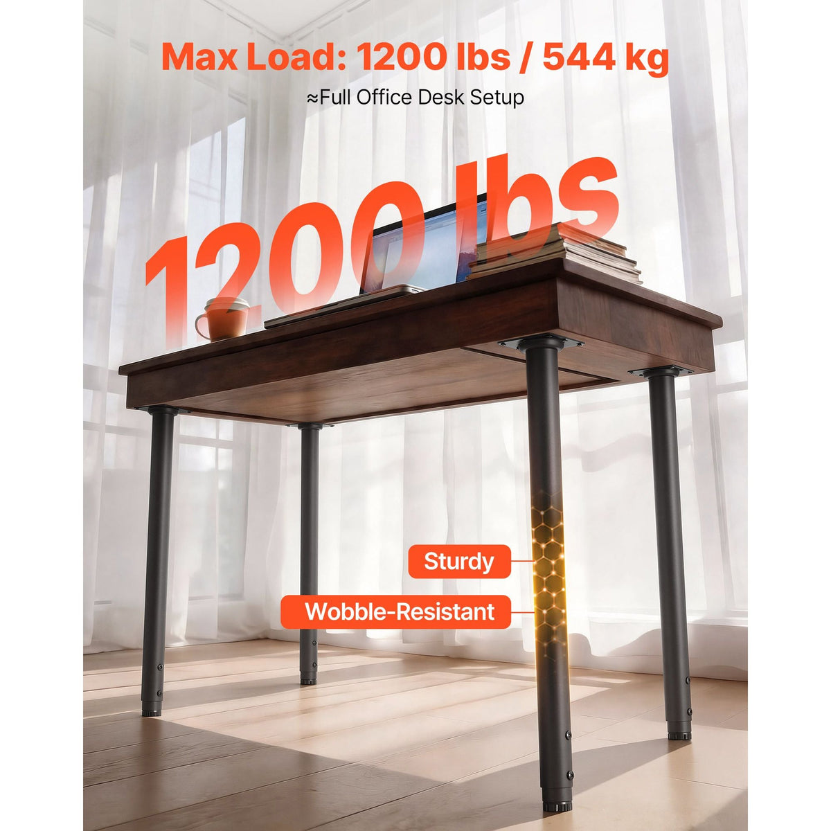 Adjustable Table Legs, 24-40 in Round Steel Furniture Legs, 1200 lbs Max Load Heavy Duty, Quick Installation, Ideal for Home Office Desk DIY, Coffee Dinner Bar Tables, Workbenches, 4 PCS, Black