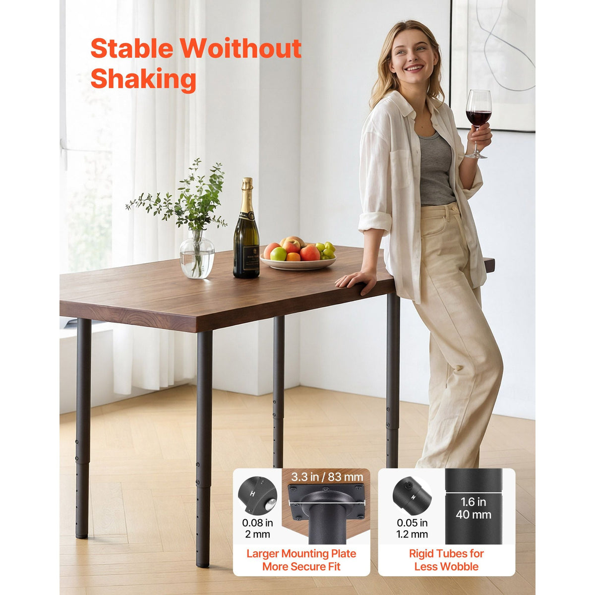 Adjustable Table Legs, 24-40 in Round Steel Furniture Legs, 1200 lbs Max Load Heavy Duty, Quick Installation, Ideal for Home Office Desk DIY, Coffee Dinner Bar Tables, Workbenches, 4 PCS, Black