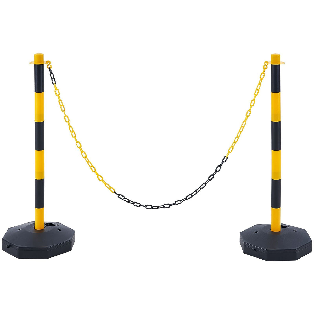 Adjustable Traffic Delineator Post Cones, 2 Pack, Traffic Safety Delineator Barrier with Fillable Base 8FT Chain, for Traffic Control Warning Parking Lot Construction Caution Roads, Yellow&Black