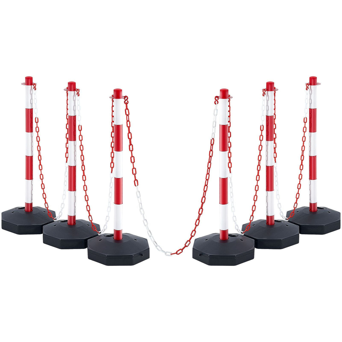 Adjustable Traffic Delineator Post Cones, 6 Pack, Traffic Safety Delineator Barrier with Fillable Base 6.6FT Chain, for Traffic Control Warning Parking Lot Construction Caution Roads, Red&White
