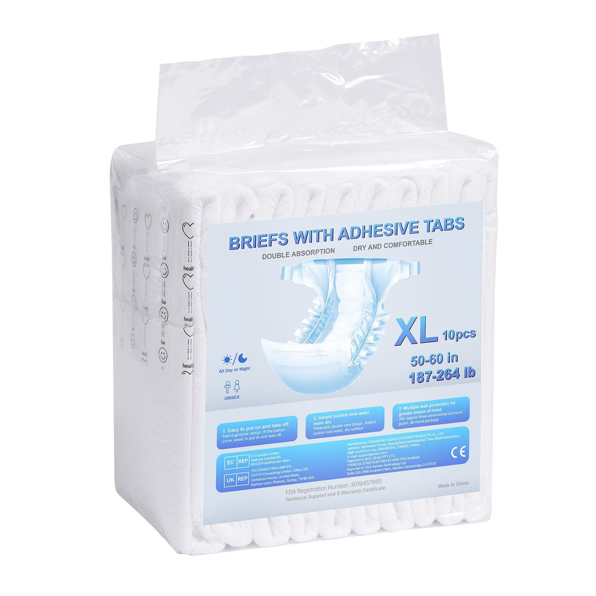 Adult Briefs with Tabs, Super Absorbent Incontinence Briefs for Men and Women, Disposable Adult Diapers with Leakproof 3D Surround Guard & Wetness Indicator - XL Size, 40 Count (4 Packs of 10)
