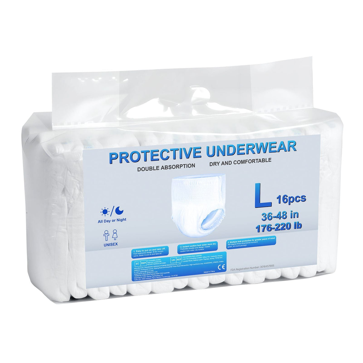 Adult Incontinence Underwear, High Absorbent Protective Underwear for Men & Women, Disposable Adult Pull-ups Diaper with Leakproof Leg Cuff & Wetness Indicator - L Size, 64 Count (4 Packs of 16)