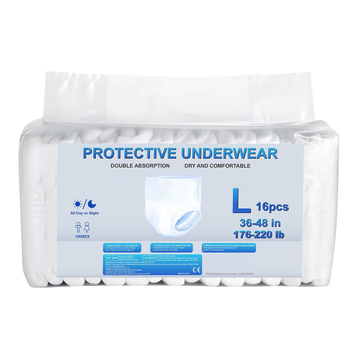 Adult Incontinence Underwear, High Absorbent Protective Underwear for Men & Women, Disposable Adult Pull-ups Diaper with Leakproof Leg Cuff & Wetness Indicator - L Size, 64 Count (4 Packs of 16)