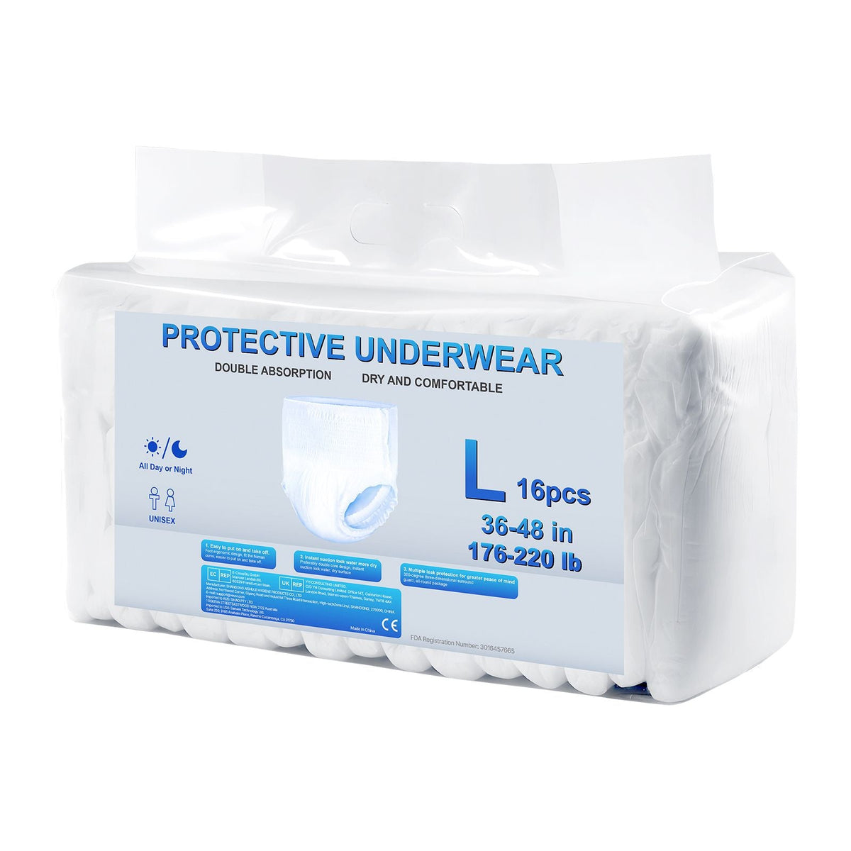 Adult Incontinence Underwear, High Absorbent Protective Underwear for Men & Women, Disposable Adult Pull-ups Diaper with Leakproof Leg Cuff & Wetness Indicator - L Size, 64 Count (4 Packs of 16)