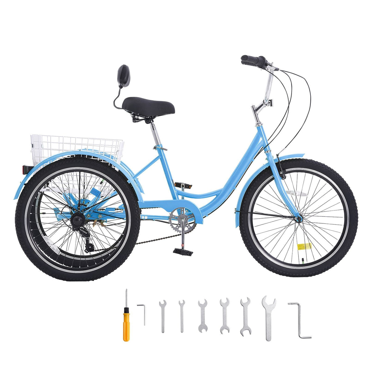 Adult Tricycles Bike, 7 Speed Adult Trikes, 20 Inch Three-Wheeled Bicycles, Carbon Steel Cruiser Bike with Basket and Adjustable Seat, Picnic Shopping Tricycles for Seniors, Women, Men (Blue)