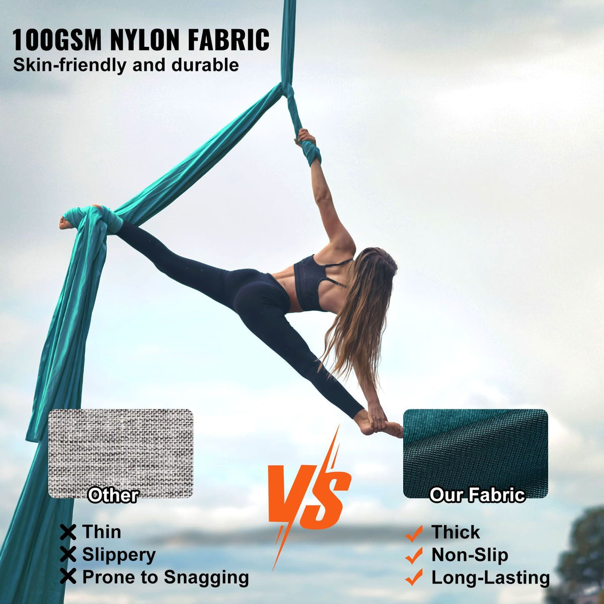 Aerial Silk & Yoga Swing, 11 Yards, Aerial Yoga Hammock Kit with 100gsm Nylon Fabric, Full Rigging Hardware & Easy Set-up Guide, Antigravity Flying for All Levels Fitness Bodybuilding, Green