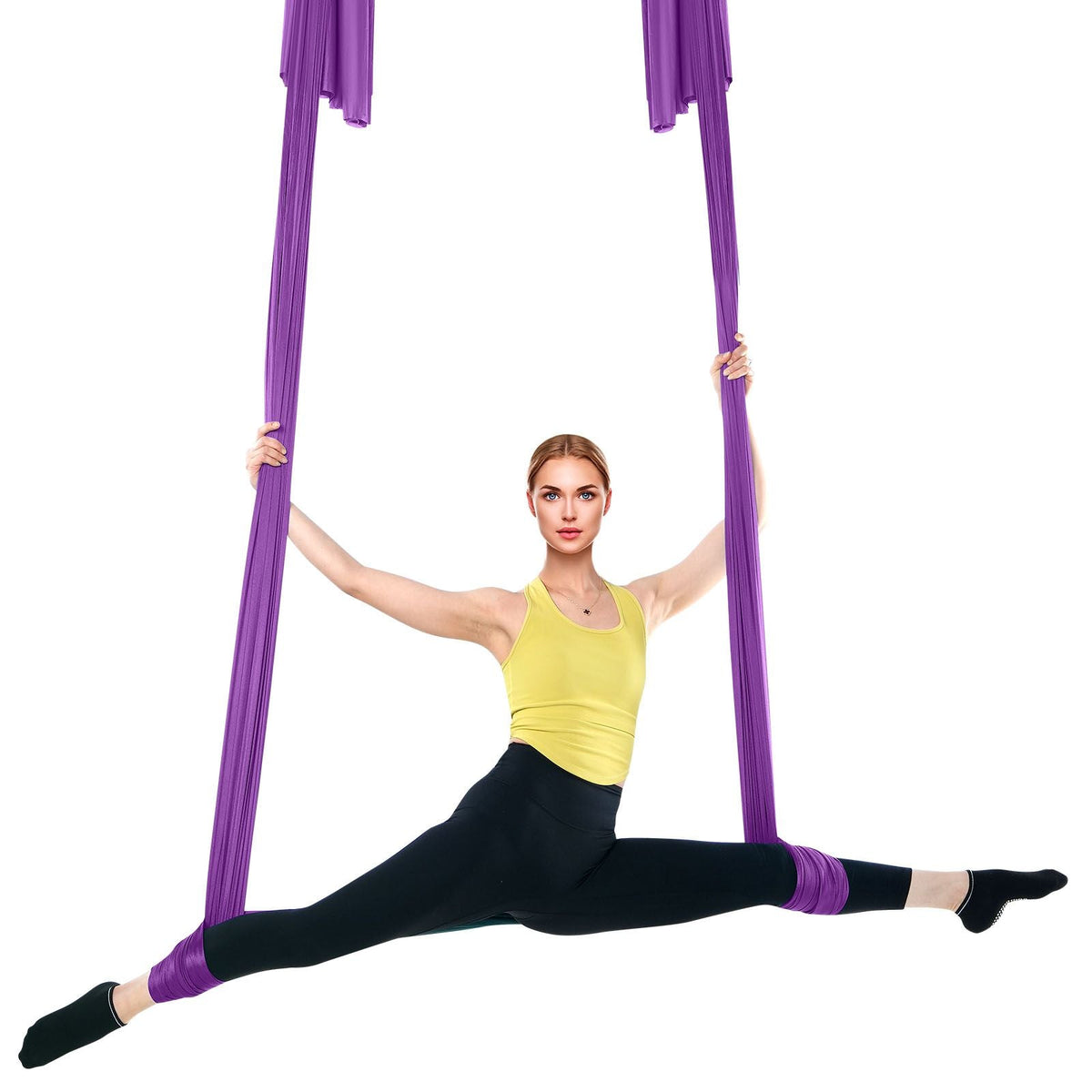 Aerial Silk & Yoga Swing, 8.7 Yards, Aerial Yoga Hammock Kit with 100gsm Nylon Fabric, Full Rigging Hardware & Easy Set-up Guide, Antigravity Flying for All Levels Fitness Bodybuilding, Purple