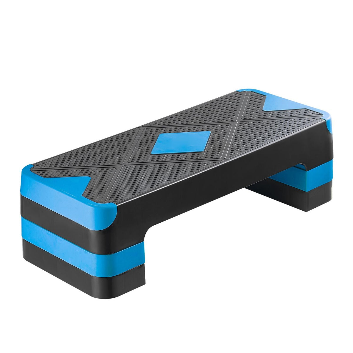 Aerobic Exercise Step Platform, 28-Inch Workout Aerobic Stepper, Height Adjustable Fitness Training Step Deck Trainer with 4 Risers, Non-Slip Surface Bench for Home Gym Cardio Strength, Blue