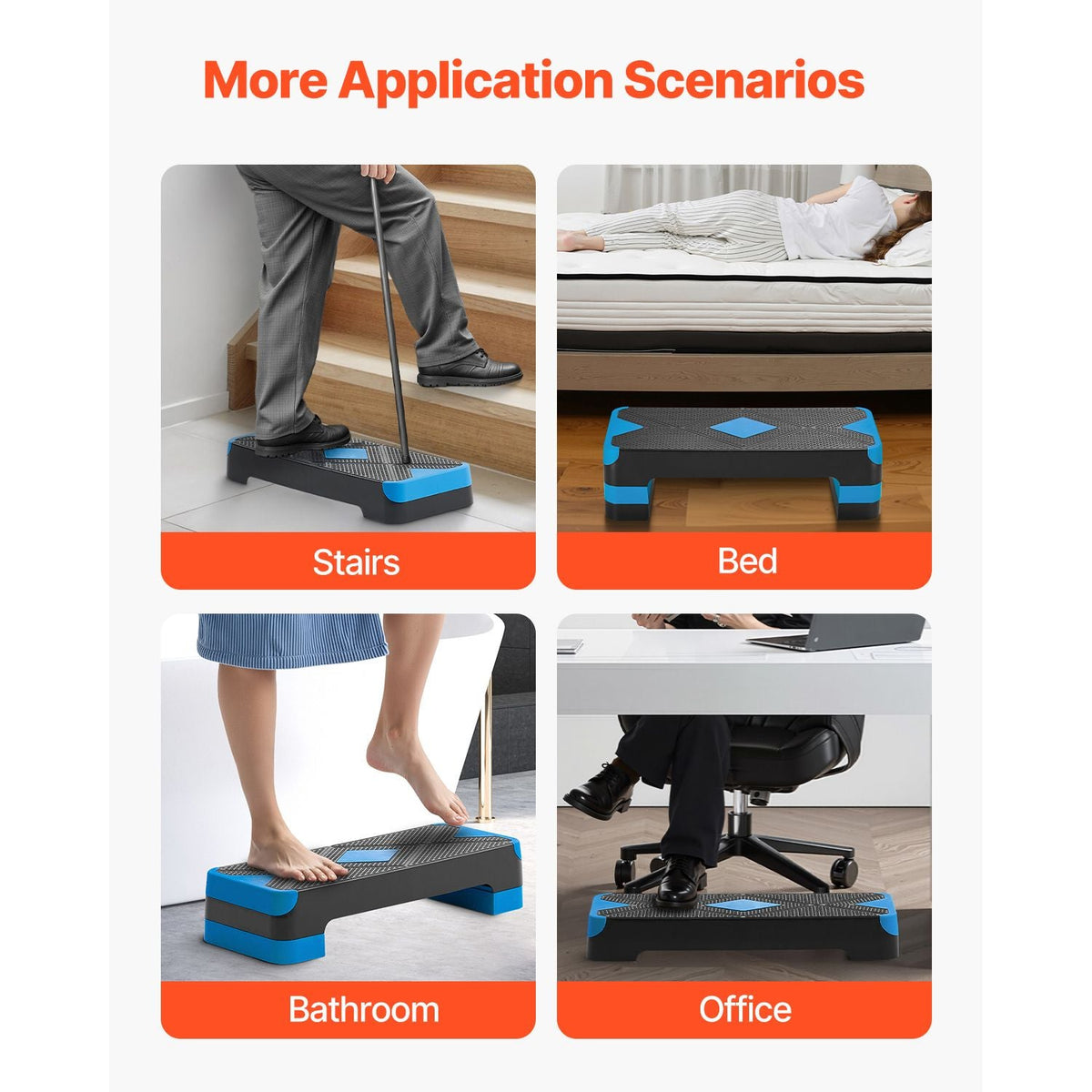 Aerobic Exercise Step Platform, 28-Inch Workout Aerobic Stepper, Height Adjustable Fitness Training Step Deck Trainer with 4 Risers, Non-Slip Surface Bench for Home Gym Cardio Strength, Blue