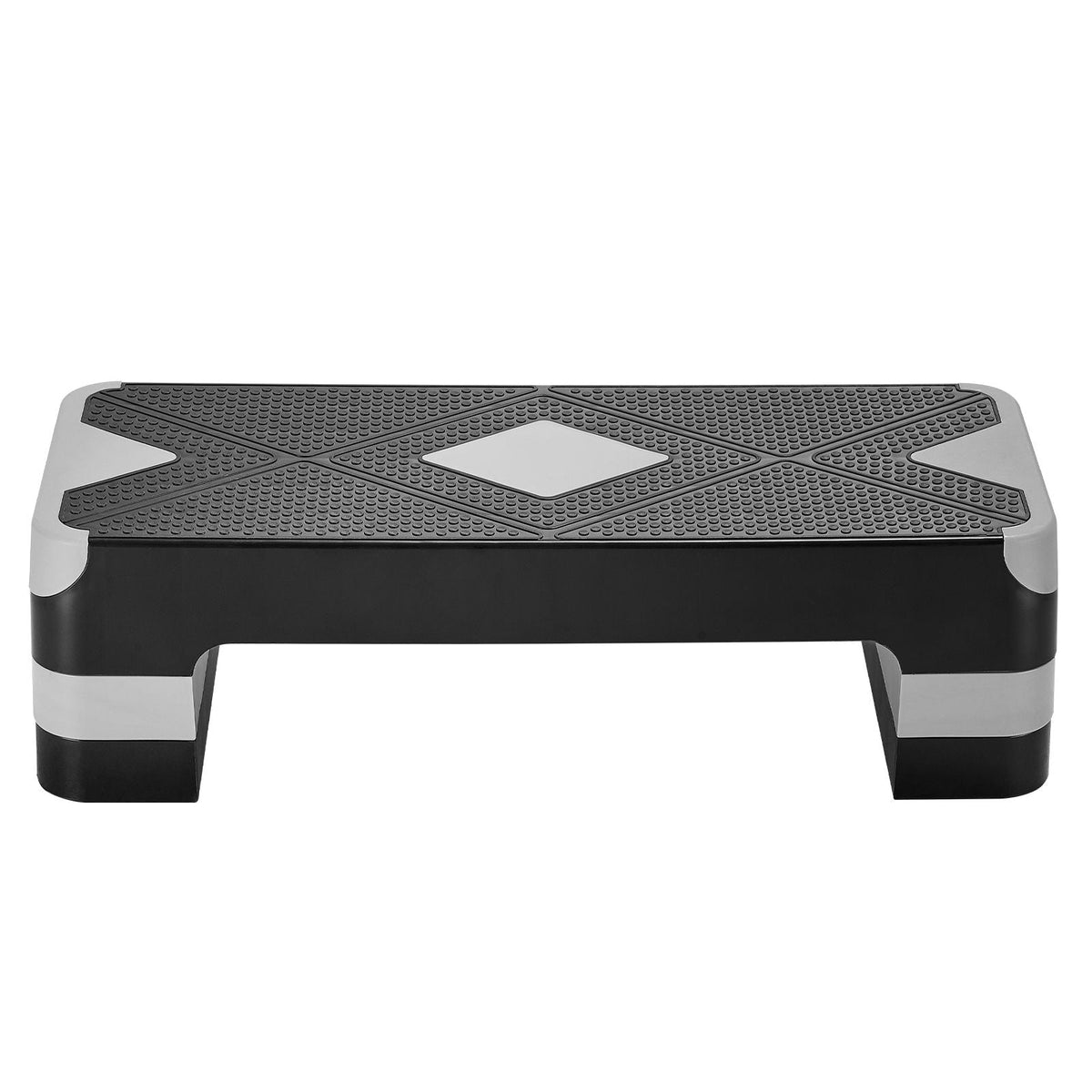 Aerobic Exercise Step Platform, 28-Inch Workout Aerobic Stepper, Height Adjustable Fitness Training Step Deck Trainer with 4 Risers, Non-Slip Surface Bench for Home Gym Cardio Strength, Gray