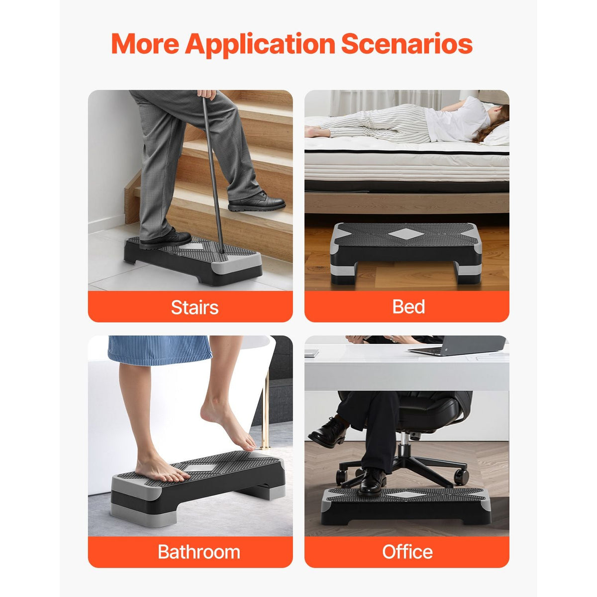 Aerobic Exercise Step Platform, 28-Inch Workout Aerobic Stepper, Height Adjustable Fitness Training Step Deck Trainer with 4 Risers, Non-Slip Surface Bench for Home Gym Cardio Strength, Gray