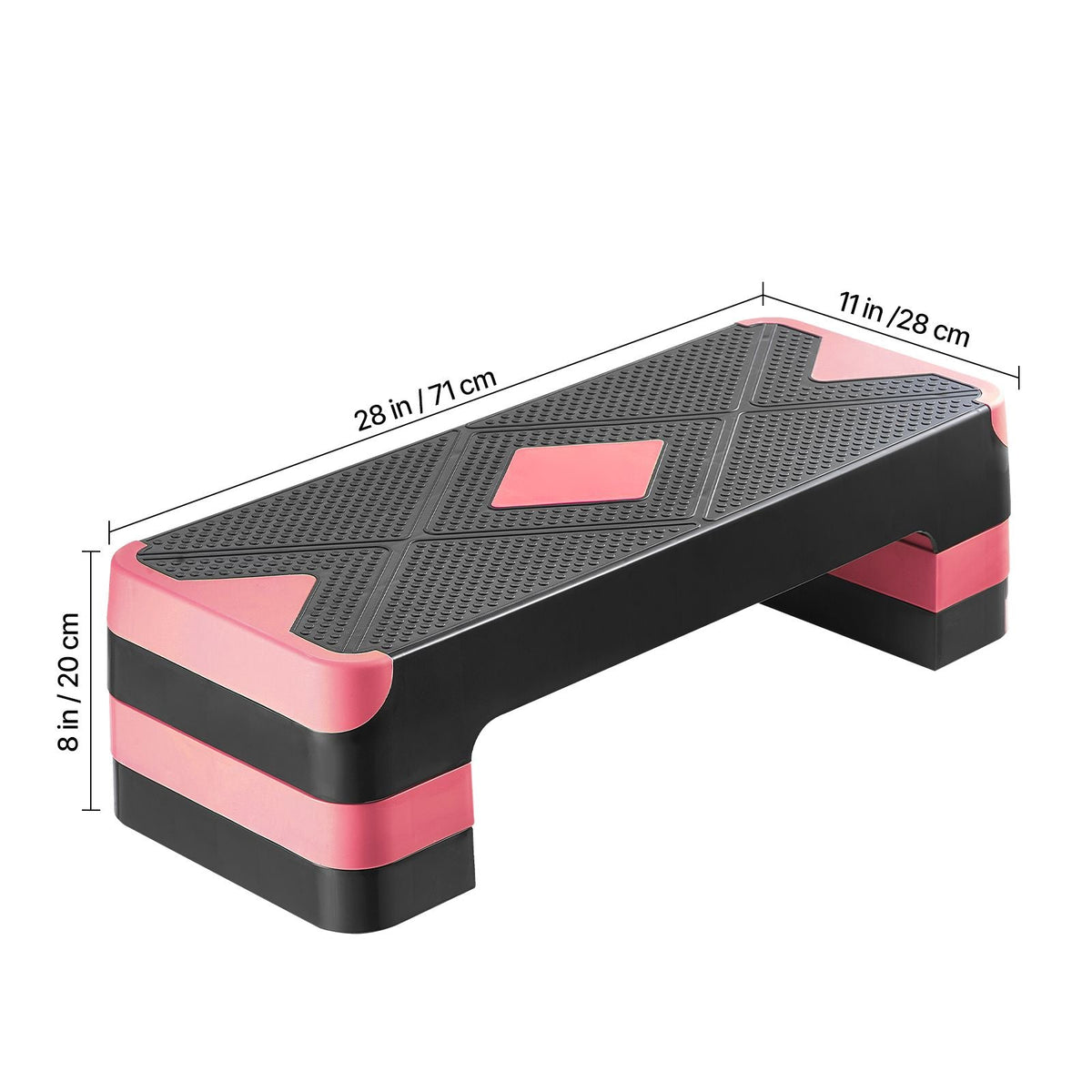 Aerobic Exercise Step Platform, 28-Inch Workout Aerobic Stepper, Height Adjustable Fitness Training Step Deck Trainer with 4 Risers, Non-Slip Surface Bench for Home Gym Cardio Strength, Red