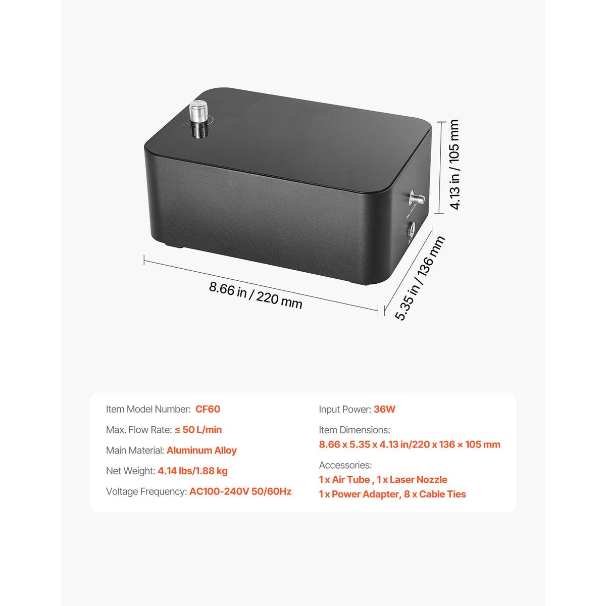 Air Assist, Adjustable 50 L/min Airflow, Air Assist Pump Kit for Laser Cutter and Engraver, Clear Smoke and Dust, Reduce Surface Temperature, Shield Laser Lens, for Laser Engraver ≥ 20W