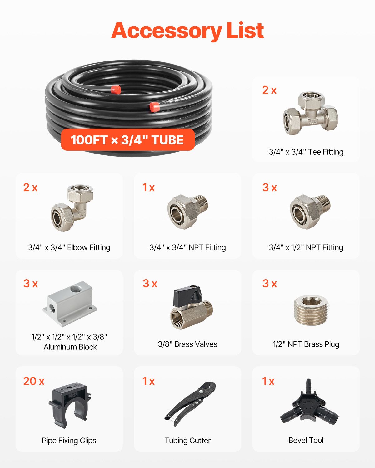 Air Compressor Line Kit, 100FT x 3/4", HDPE-Aluminum Compressed Air Piping System, Leak-Proof, Pressure-Resistant & Easy-to-Install, Compressed Air Line Tubing Kit for Garages Workshops, Black