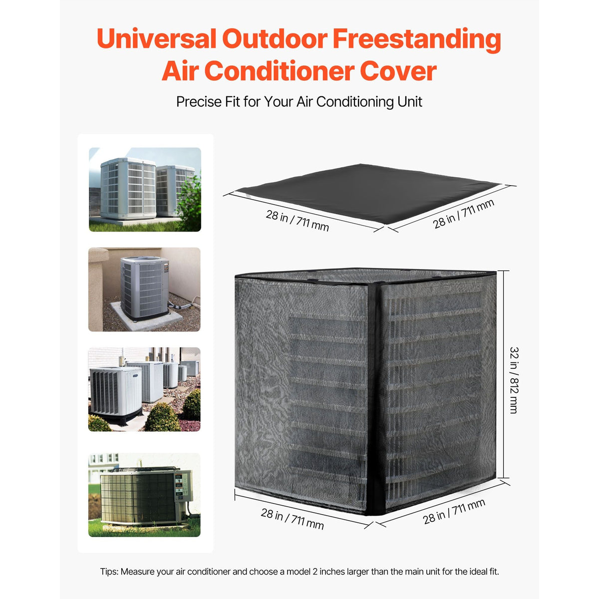 Air Conditioner Cover, 28 x 28 x 32 inch Ac Cover for Air Conditioning Unit, Dual-Layer, Detachable Canopy,Waterproof Polyester, Universal HVAC Protector for Outdoor Outside Ac Unit, Black