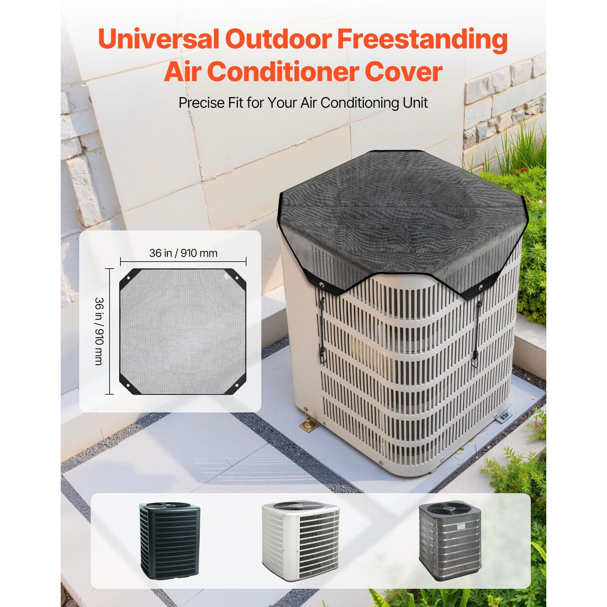 Air Conditioner Cover for Outside Units, 36 x 36 inch Central AC Cover for Air Conditioning Unit, Top Universal Mesh Defender Tear-Resistant Easy Install for Outdoor Outside All Seasons, Black
