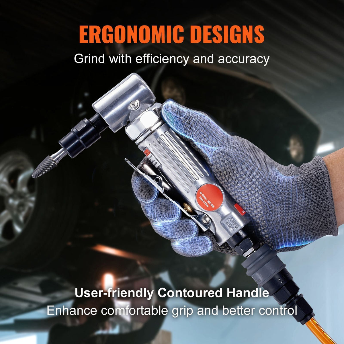Air Die Grinder Kit, Right Angle Grinder w/ Die Grinder Combo & 10PCS Single Cut Carbide Burr Set, Lightweight, Ball Bearing Construction for Grinding, Deburring, Cutting, Polishing