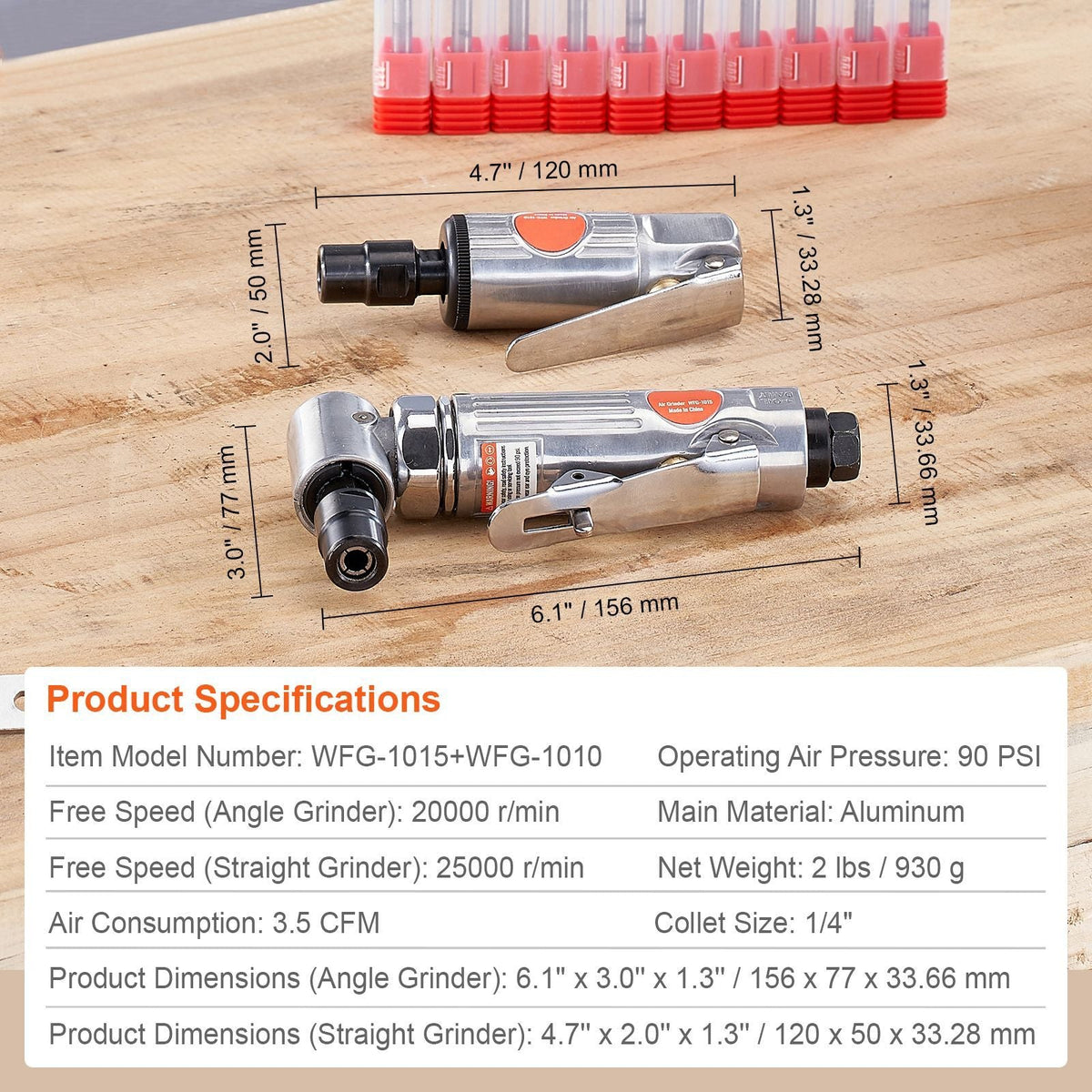 Air Die Grinder Kit, Right Angle Grinder w/ Die Grinder Combo & 10PCS Single Cut Carbide Burr Set, Lightweight, Ball Bearing Construction for Grinding, Deburring, Cutting, Polishing