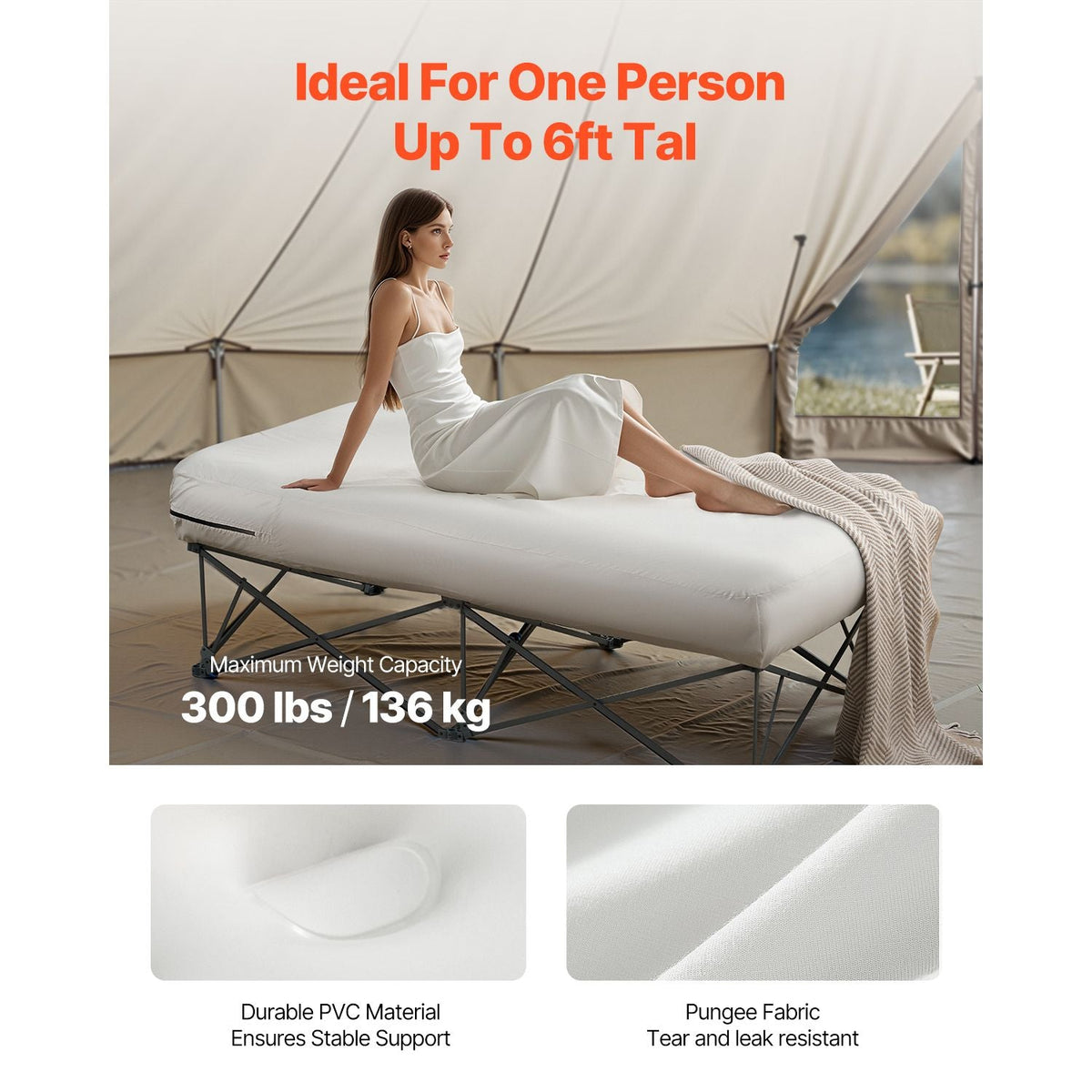Air Mattress Twin with Frame, 1 Person Inflatable Mattress with Pump & Rolling Carry Case, Portable Folding Blow Up Mattress Supports 300lbs, Fast Inflating Air Bed for Home, Guests & Camping