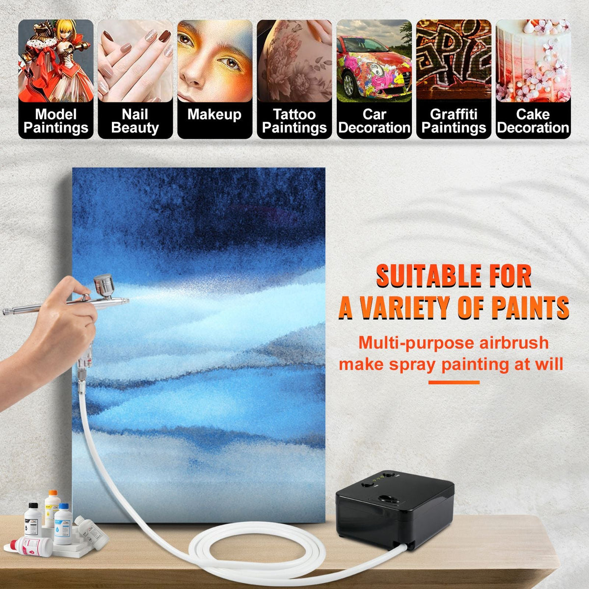 Airbrush Kit, Portable Airbrush Set with Compressor, Airbrushing System Kit with Multi-Purpose Dual-Action Gravity Feed Airbrushes, Art Nail Cookie Tattoo Makeup