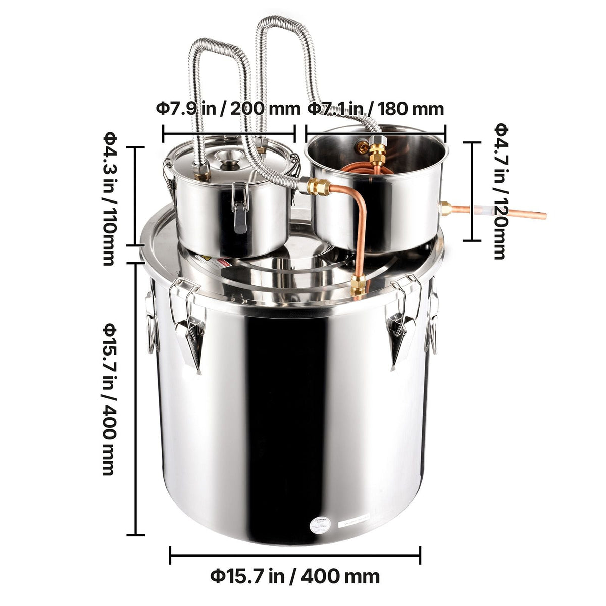 Alcohol Still, 13.2 Gal / 50 L Stainless Steel Water Alcohol Distiller with Copper Coil for Fast Cooling, Dual Condenser Distiller Kit with Secondary Distillation, for Wine Whisky Brandy, Silver