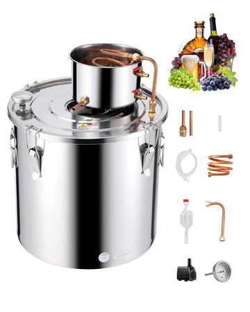 Alcohol Still, 13.2 Gal / 50 L Stainless Steel Water Alcohol Distiller with Copper Coil, Home Brewing Refining Fermentation Kit with Thermometer & Pump, for Wine Whisky Brandy, Silver