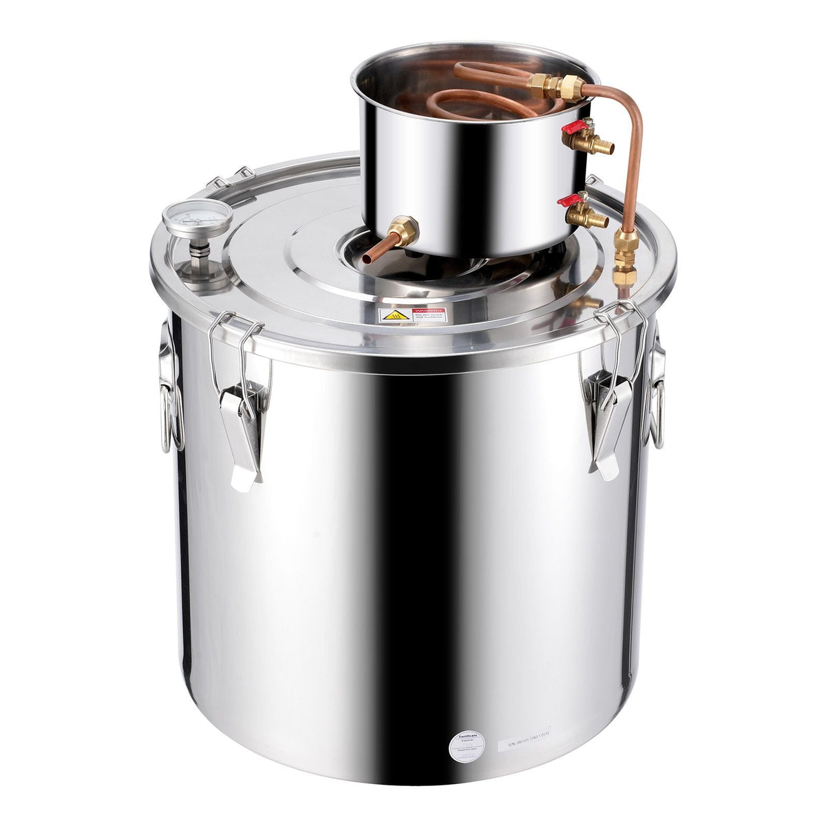 Alcohol Still, 13.2 Gal / 50 L Stainless Steel Water Alcohol Distiller with Copper Coil, Home Brewing Refining Fermentation Kit with Thermometer & Pump, for Wine Whisky Brandy, Silver