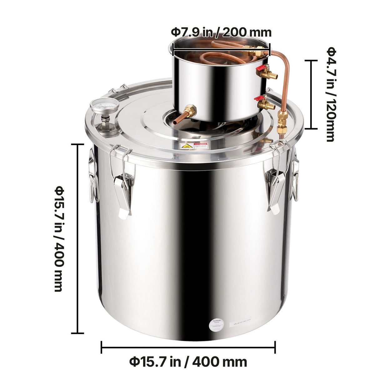 Alcohol Still, 13.2 Gal / 50 L Stainless Steel Water Alcohol Distiller with Copper Coil, Home Brewing Refining Fermentation Kit with Thermometer & Pump, for Wine Whisky Brandy, Silver
