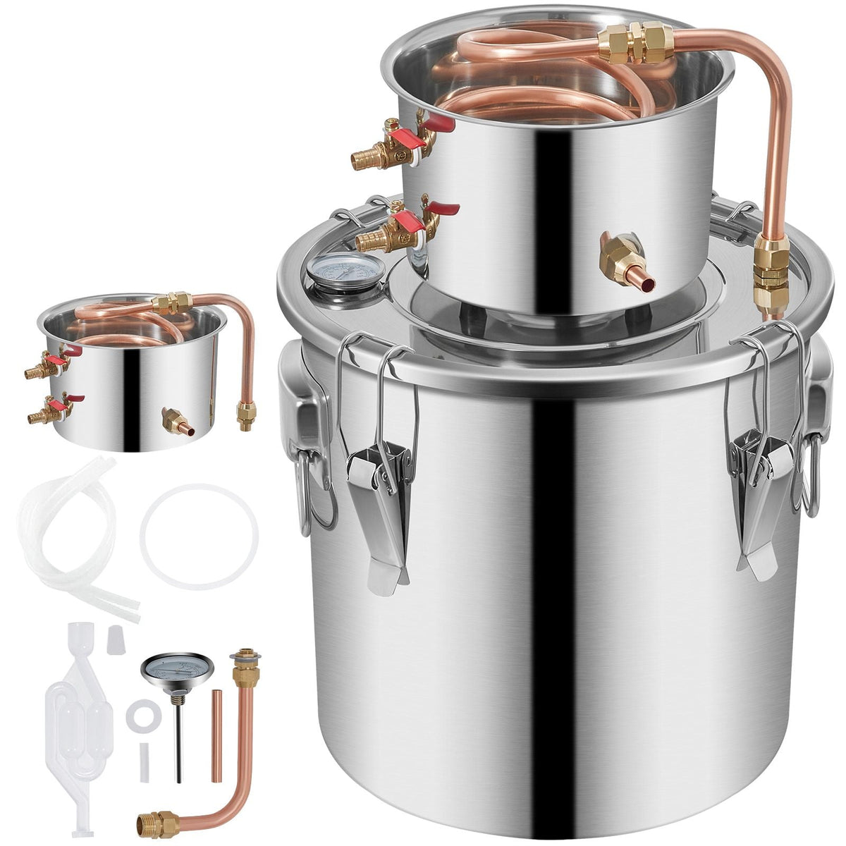 Alcohol Still 3Gal/12L Stainless Steel Alcohol Distiller Copper Tube Home Brewing Kit Build-in Thermometer for DIY Whisky Wine Brandy, Silver