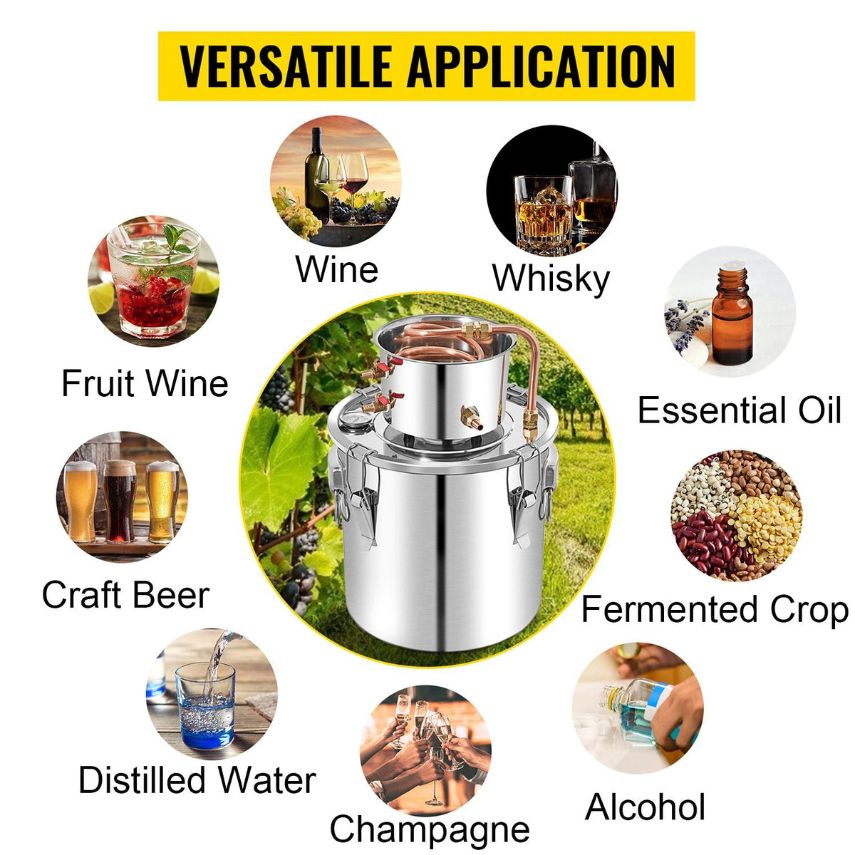 Alcohol Still 3Gal/12L Stainless Steel Alcohol Distiller Copper Tube Home Brewing Kit Build-in Thermometer for DIY Whisky Wine Brandy, Silver