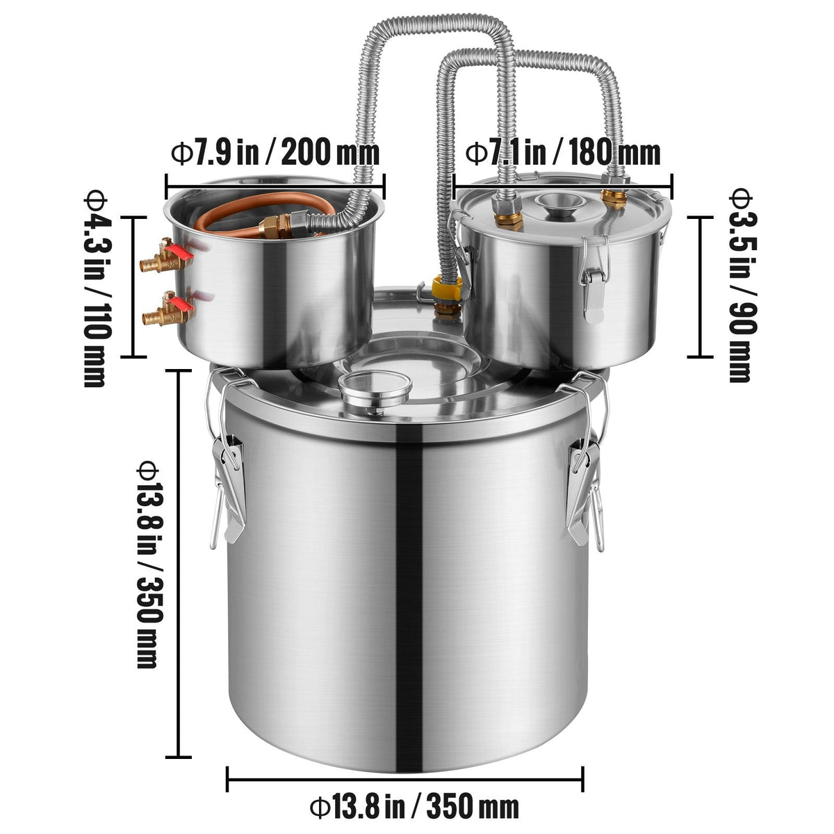 Alcohol Still, 8 Gal / 30 L Stainless Steel Water Alcohol Distiller with Copper Coil for Fast Cooling, Dual Condenser Distiller Kit with Secondary Distillation, for Wine Whisky Brandy, Silver