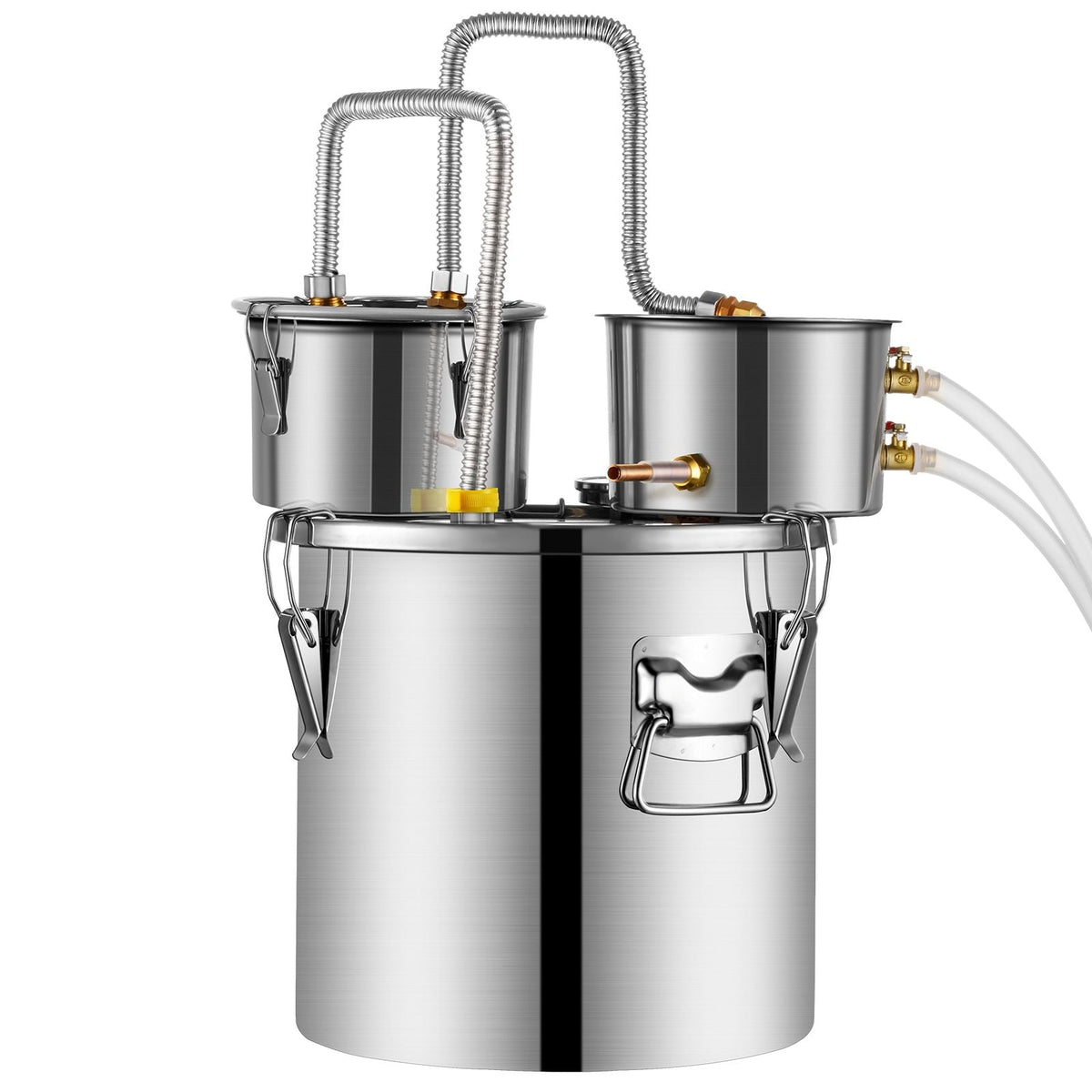 Alcohol Still, 8 Gal / 30 L Stainless Steel Water Alcohol Distiller with Copper Coil for Fast Cooling, Dual Condenser Distiller Kit with Secondary Distillation, for Wine Whisky Brandy, Silver