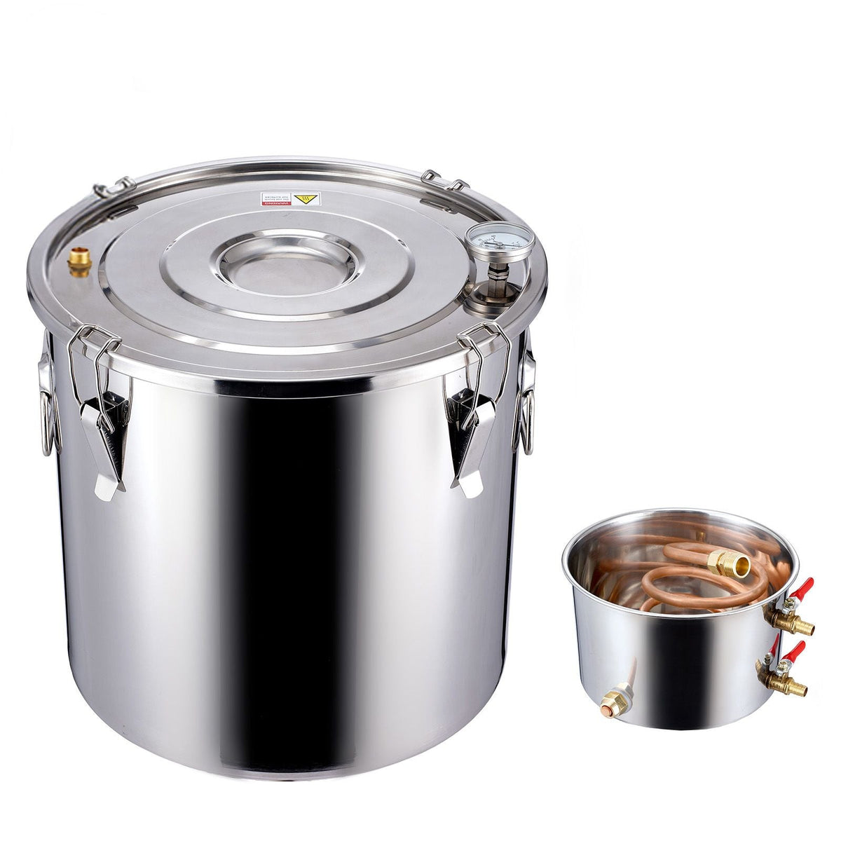 Alcohol Still, 8 Gal / 30 L Stainless Steel Water Alcohol Distiller with Copper Coil, Home Brewing Refining Fermentation Kit with Thermometer & Pump, for Wine Whisky Brandy, Silver