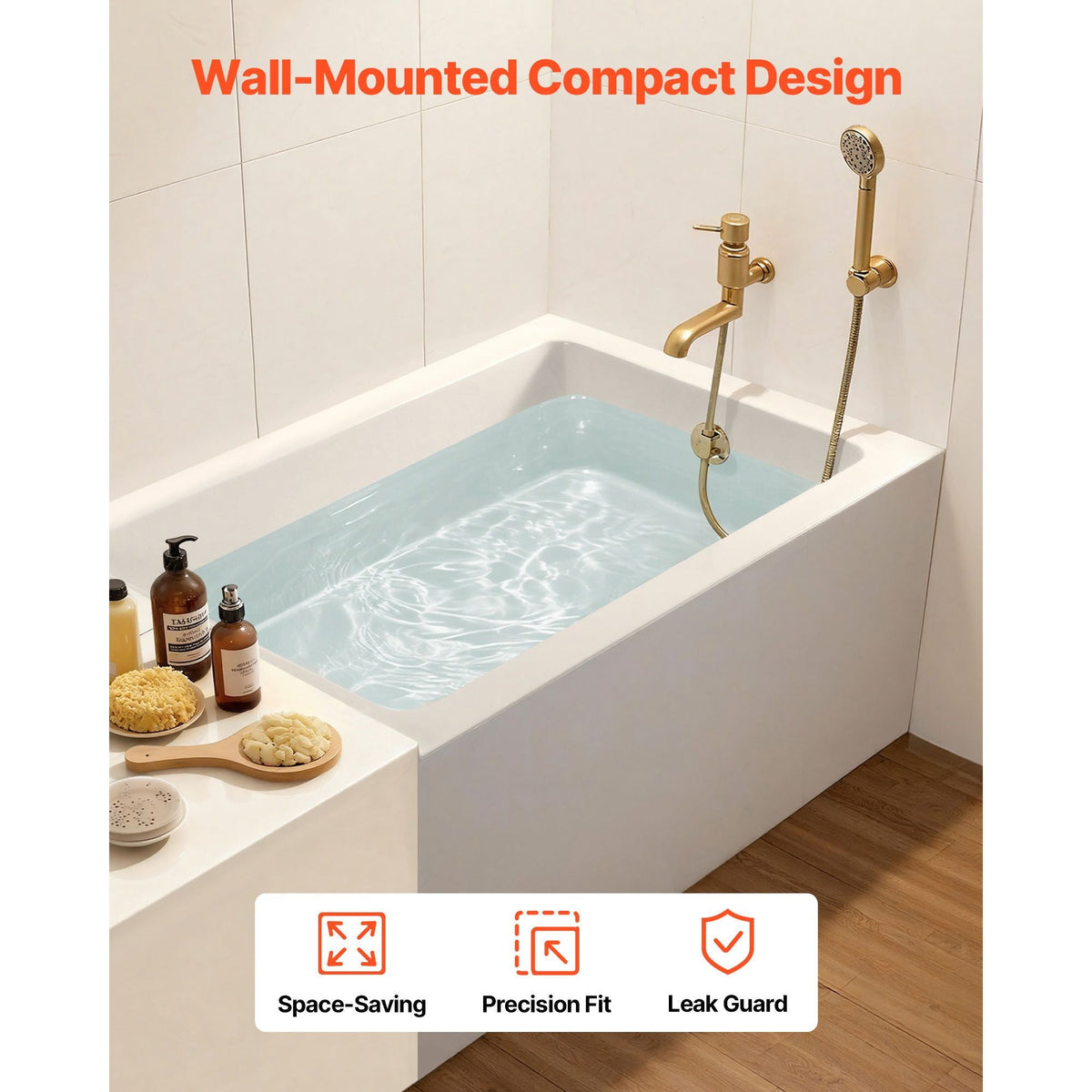Alcove Bathtub, 48" x 30" Contemporary Alcove Acrylic Bathtub, Soaking Bath Tub with Left Hand Drain and Overflow Hole, Large Rectangular Deep Soak Tub for Bathroom with Integral Flange, White