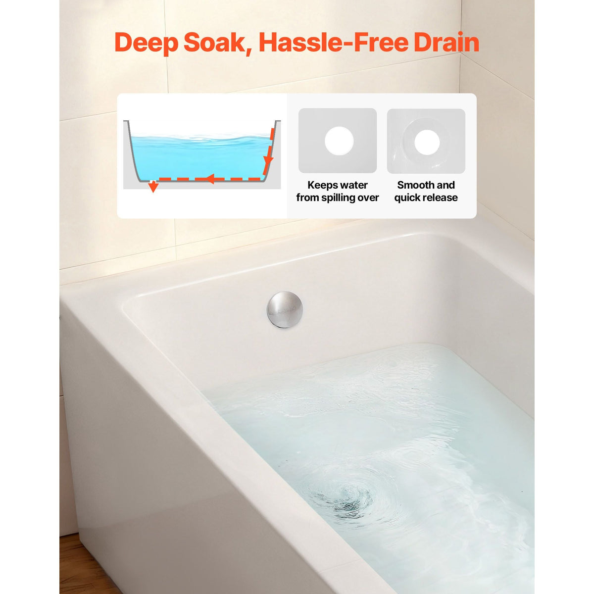 Alcove Bathtub, 48" x 30" Contemporary Alcove Acrylic Bathtub, Soaking Bath Tub with Left Hand Drain and Overflow Hole, Large Rectangular Deep Soak Tub for Bathroom with Integral Flange, White