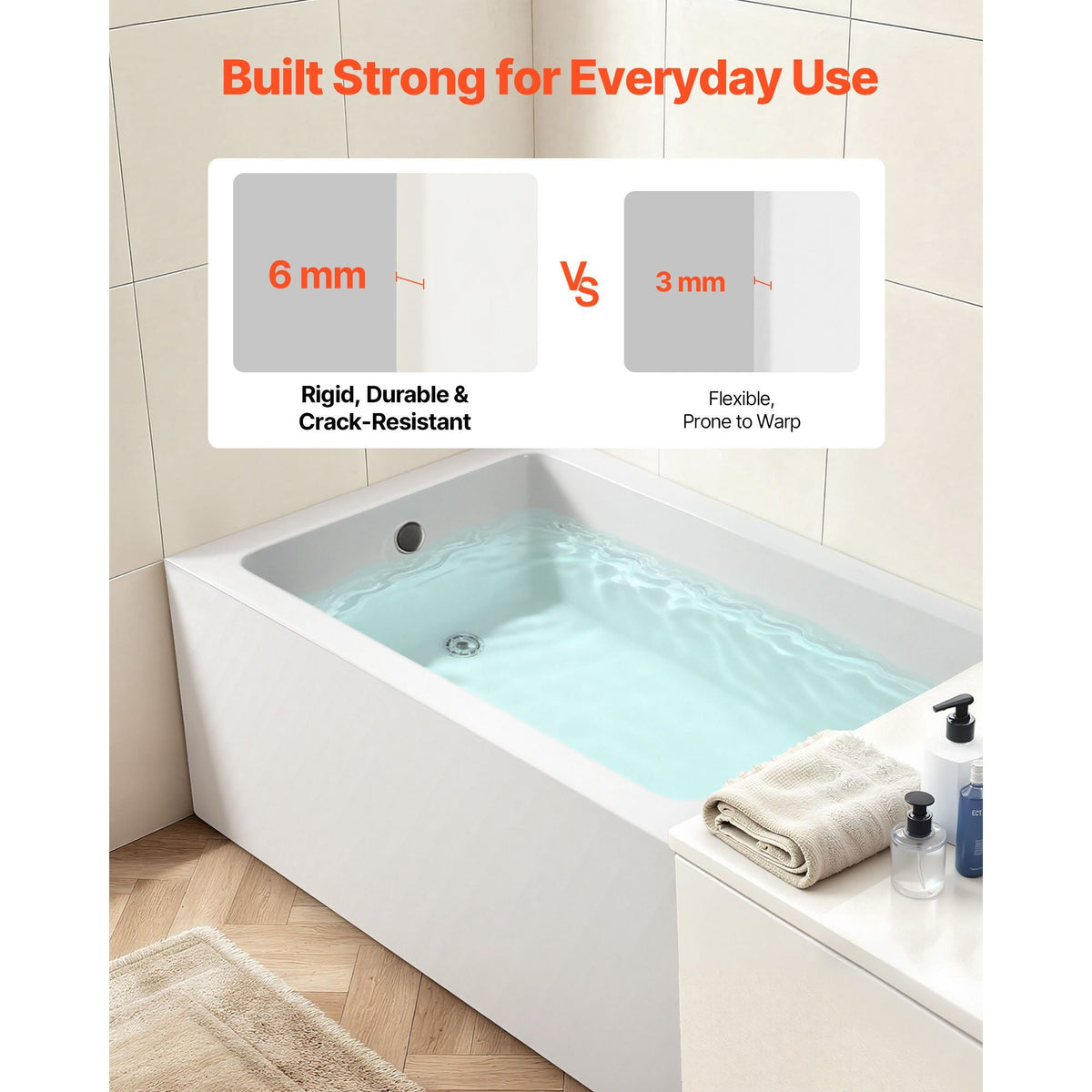 Alcove Bathtub, 48" x 30" Contemporary Alcove Acrylic Bathtub, Soaking Bath Tub with Left Hand Drain and Overflow Hole, Large Rectangular Deep Soak Tub for Bathroom with Integral Flange, White