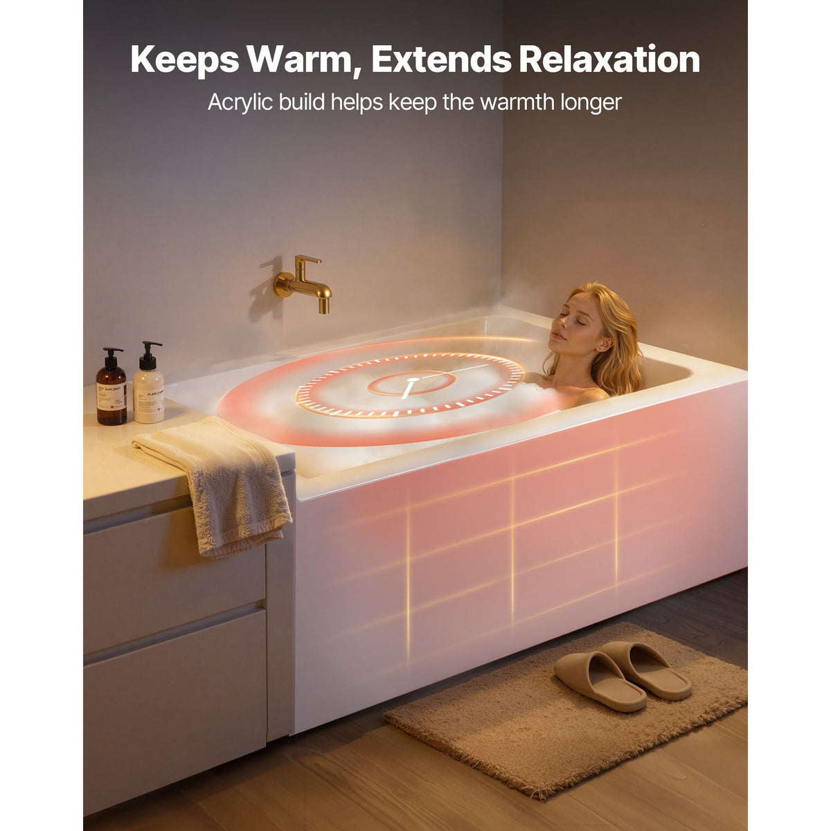 Alcove Bathtub, 48" x 30" Contemporary Alcove Acrylic Bathtub, Soaking Bath Tub with Left Hand Drain and Overflow Hole, Large Rectangular Deep Soak Tub for Bathroom with Integral Flange, White