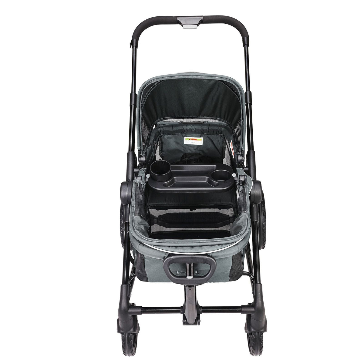 All-Terrain Stroller Wagon, 2 Seats Foldable Expedition 2-in-1 Collapsible Wagon Stroller, Includes Canopy, Parent Organizer, Snack Tray & Cup Holders, 55lbs for Single Seat, Dark Grey/Black