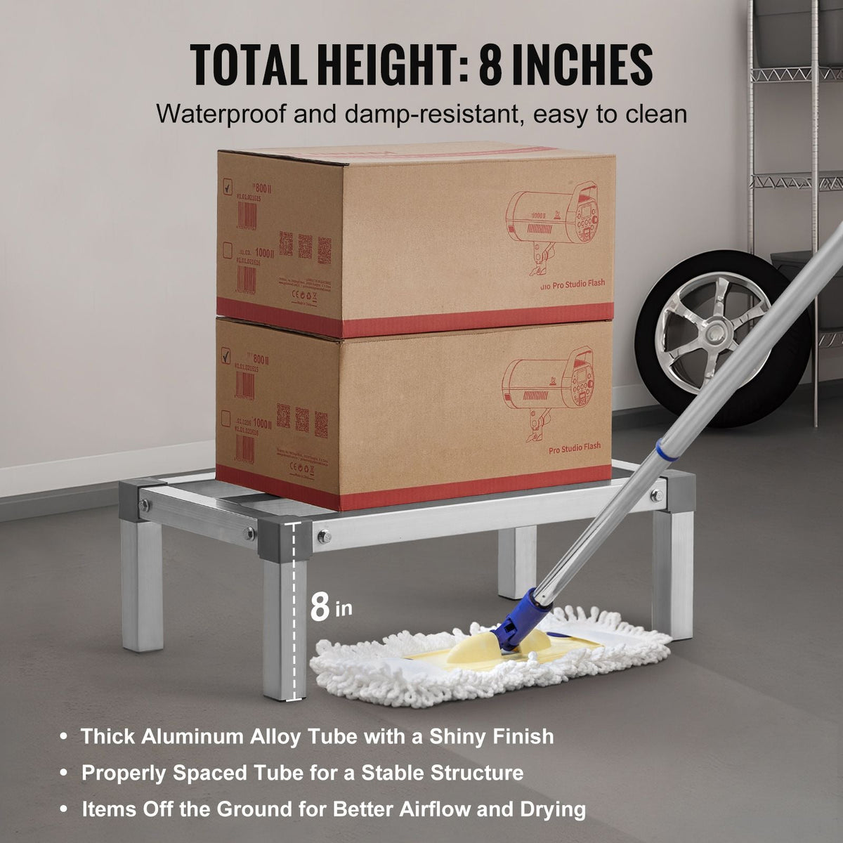 Aluminum Dunnage Rack, 24' x 14' Commercial Food Floor Rack, 8' Off the Floor, 1000 lbs Capacity Adjustable Aluminum Storage Rack, for Storage in Restaurants, Kitchens, Garages and Vehicles