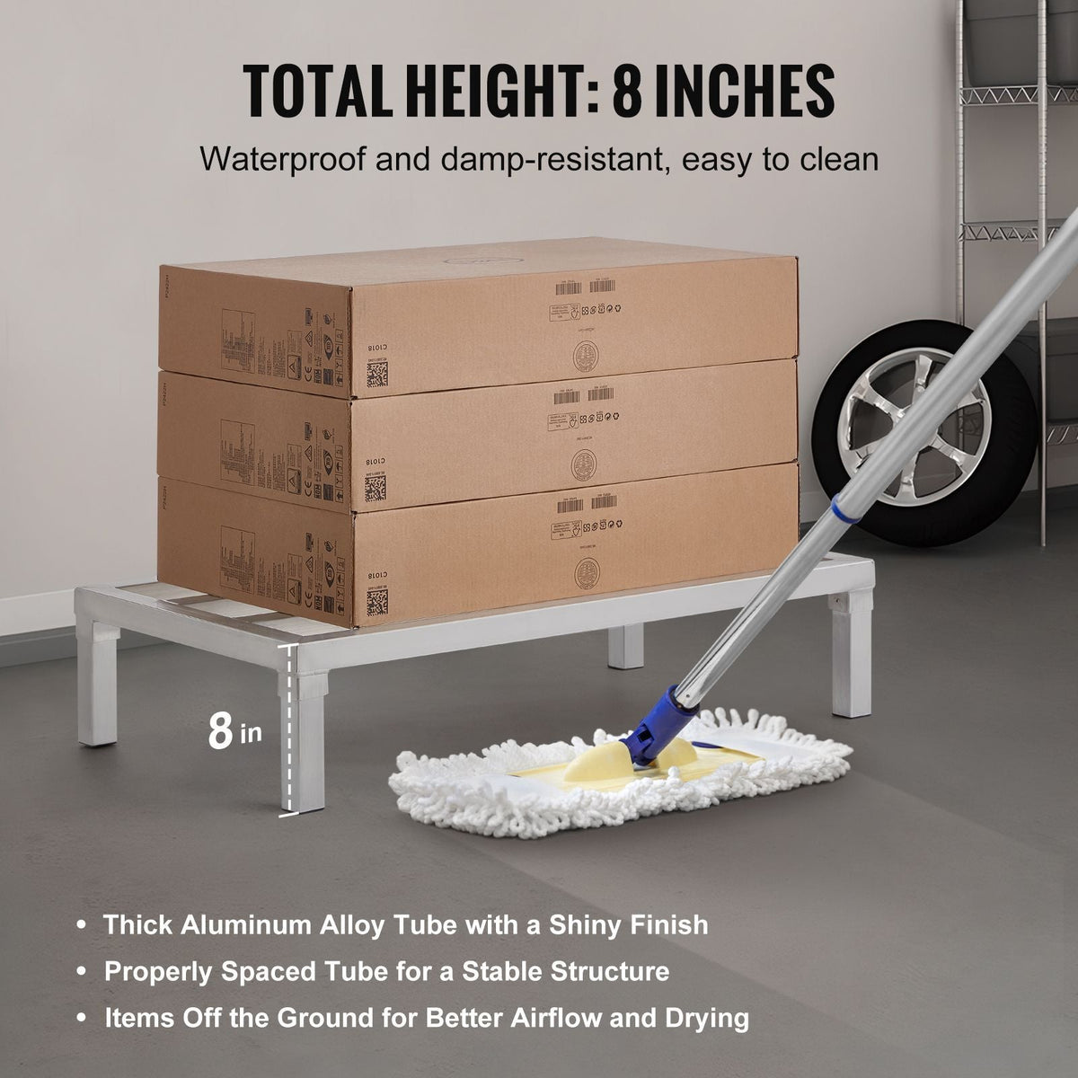 Aluminum Dunnage Rack, 36' x 20' Commercial Food Floor Rack, 8' Off the Floor, 1800 lbs Capacity All-Welded Aluminum Storage Rack, for Storage in Restaurants, Kitchens, Garages and Vehicles