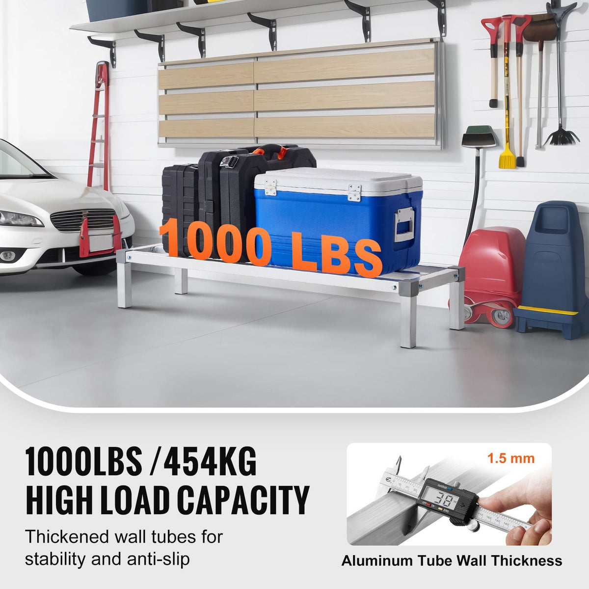 Aluminum Dunnage Rack, 48' x 14' Commercial Food Floor Rack, 8' Off the Floor, 1000 lbs Capacity All-Welded Aluminum Storage Rack, for Storage in Restaurants, Kitchens, Garages and Vehicles