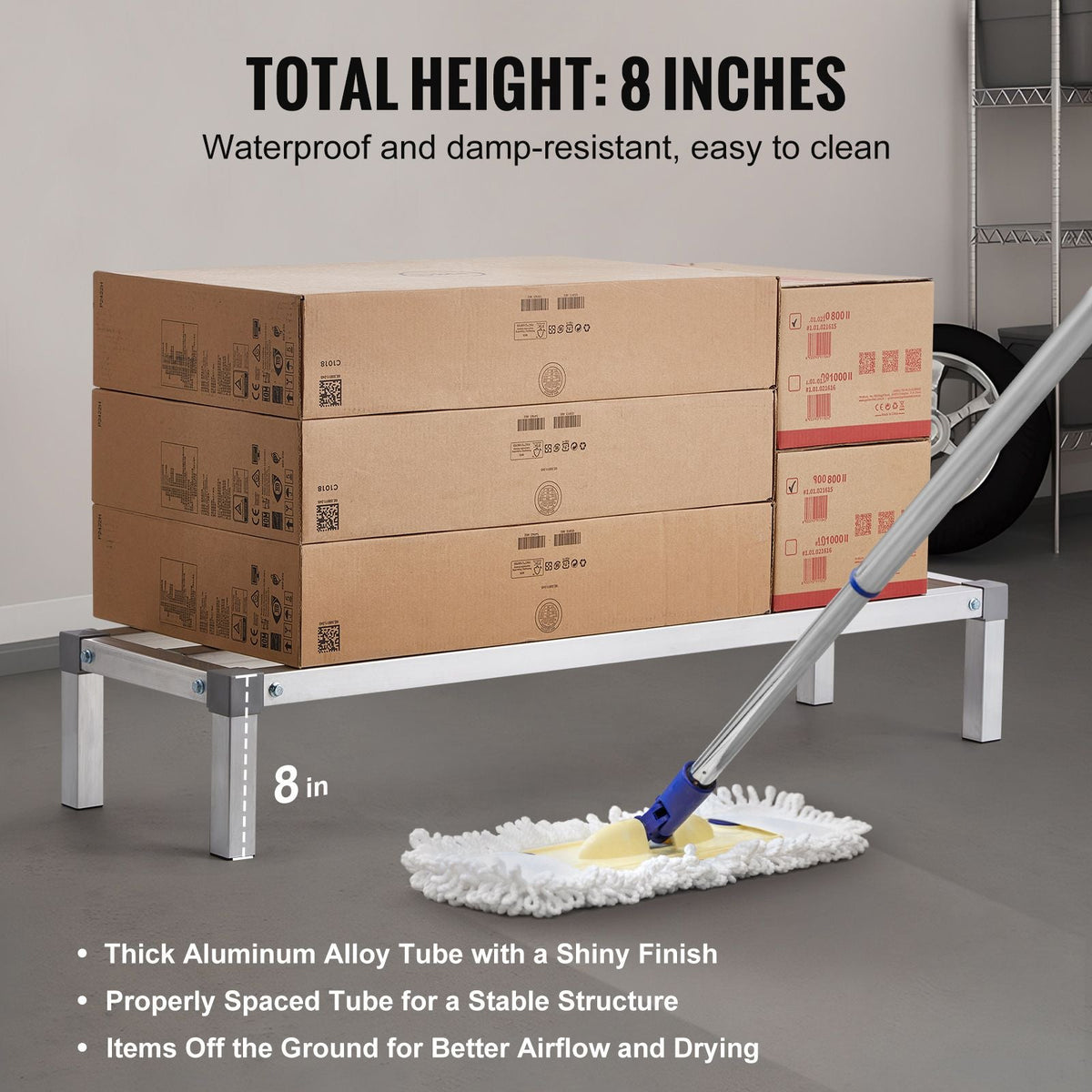 Aluminum Dunnage Rack, 48' x 14' Commercial Food Floor Rack, 8' Off the Floor, 1000 lbs Capacity All-Welded Aluminum Storage Rack, for Storage in Restaurants, Kitchens, Garages and Vehicles