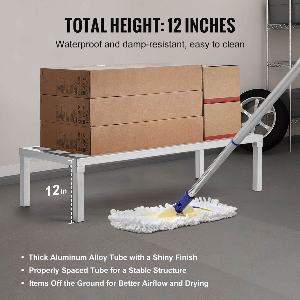 Aluminum Dunnage Rack, 48' x 20' Commercial Food Floor Rack, 12' Off the Floor, 1800 lbs Capacity All-Welded Aluminum Storage Rack, for Storage in Restaurants, Kitchens, Garages and Vehicles