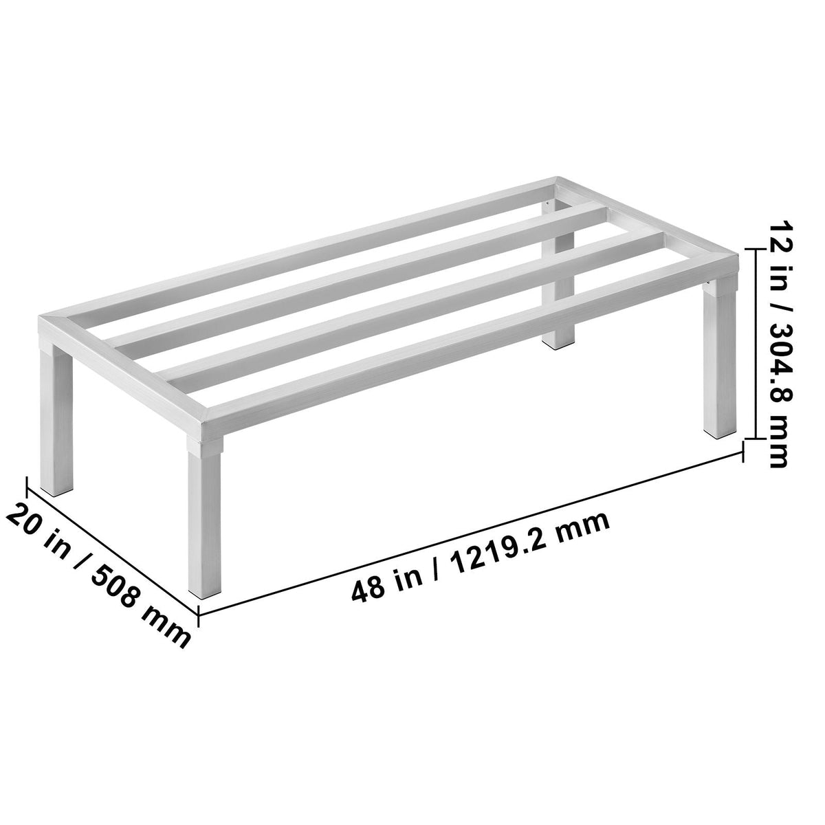 Aluminum Dunnage Rack, 48' x 20' Commercial Food Floor Rack, 12' Off the Floor, 1800 lbs Capacity All-Welded Aluminum Storage Rack, for Storage in Restaurants, Kitchens, Garages and Vehicles